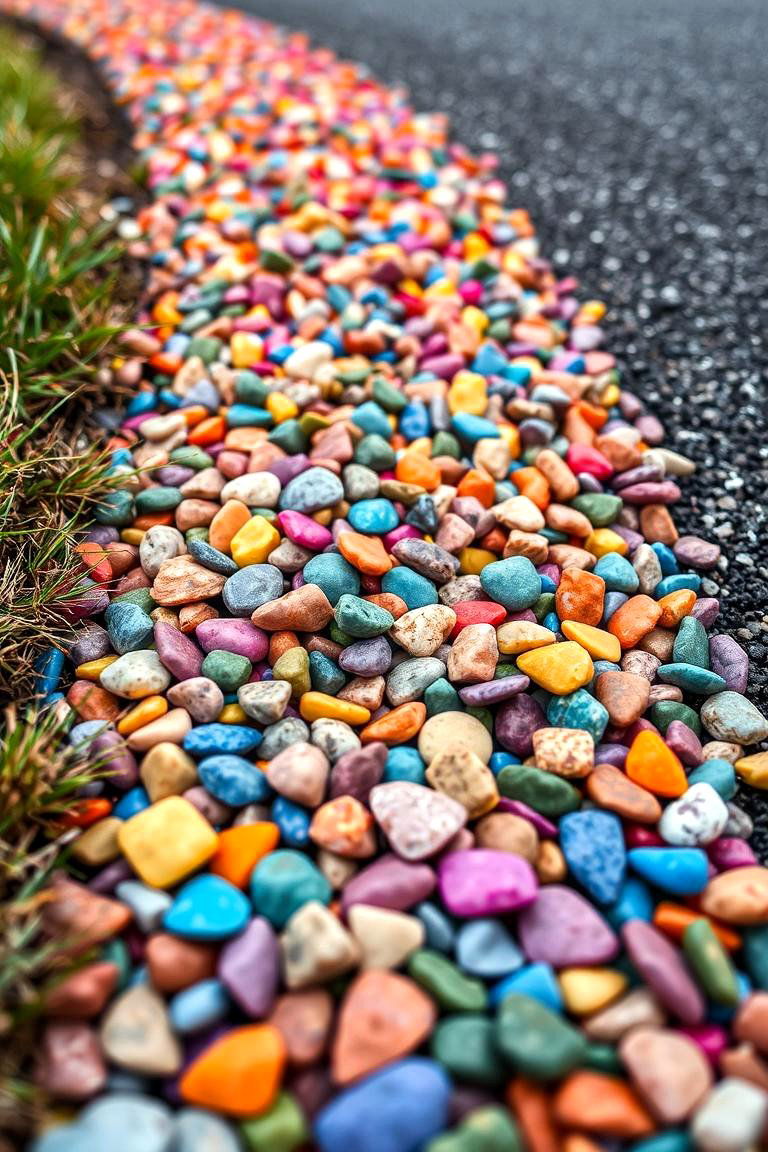 Vibrant Colored Gravel Accent - 24 Gravel Driveway Edging Ideas