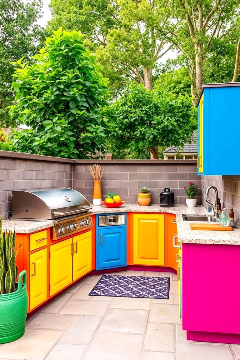 Vibrant Colorful Accent Kitchen - 24 L Shaped Outdoor Kitchen Ideas