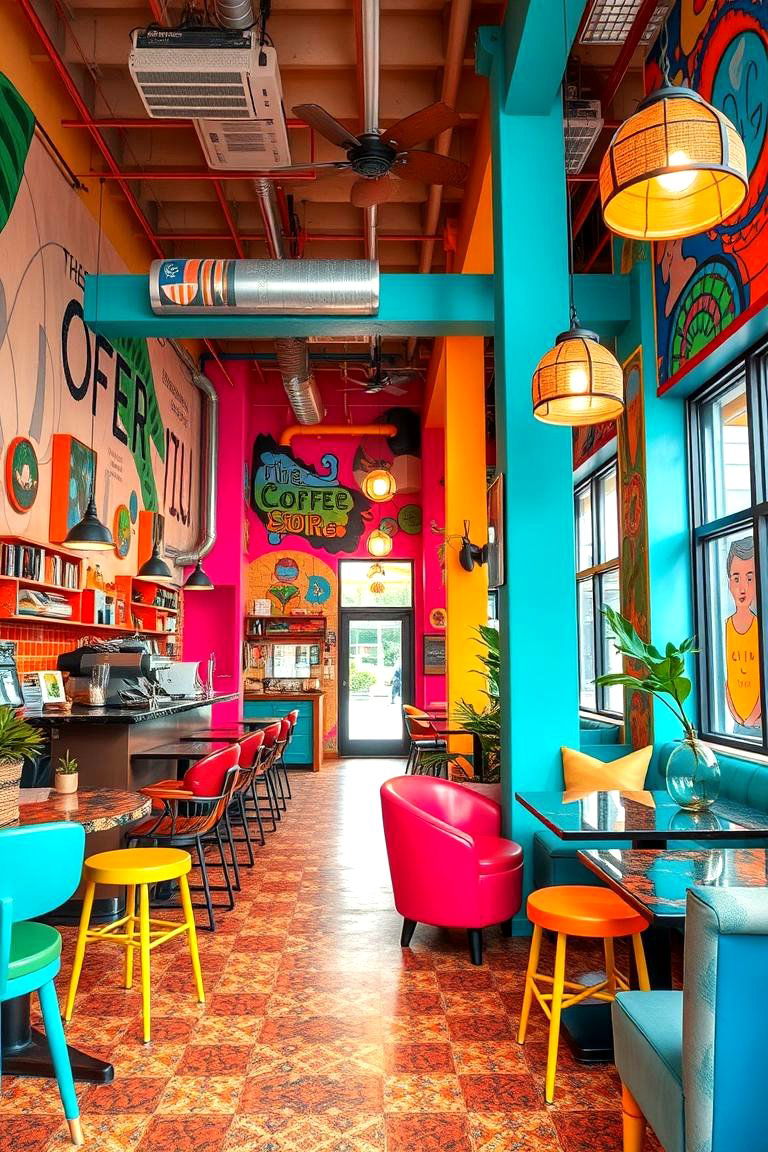 Vibrant Colorful Coffee Area - 24 Office Coffee Station Ideas