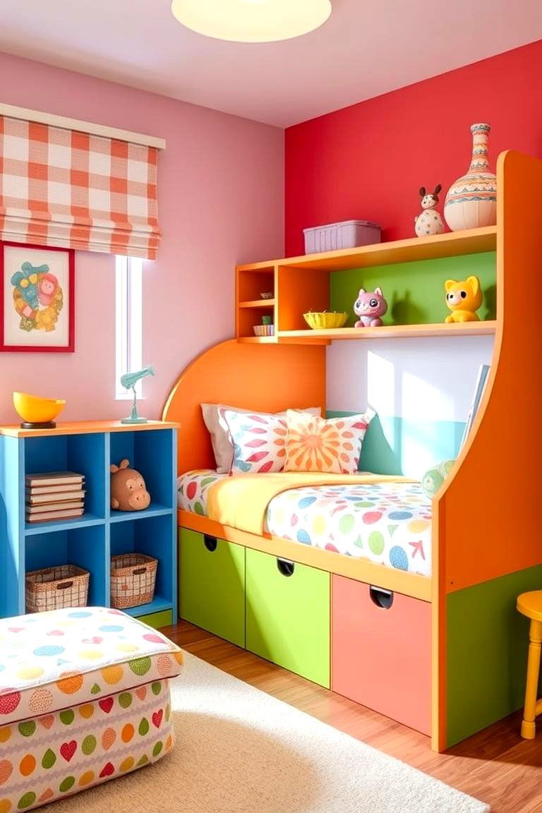 Vibrant Colorful Corner Bed for Kids - 24 Corner Bed Ideas