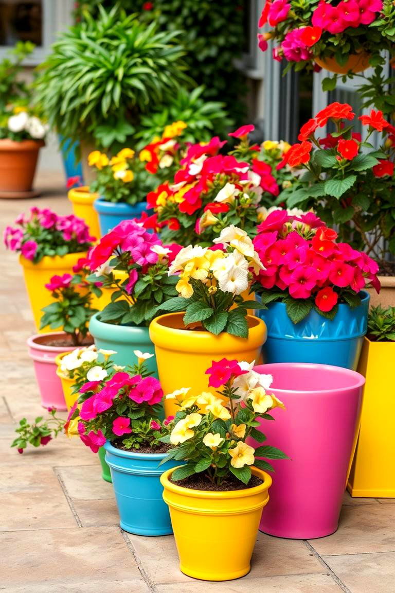 Vibrant Colorful Flower Pots - 24 Patio Garden Ideas