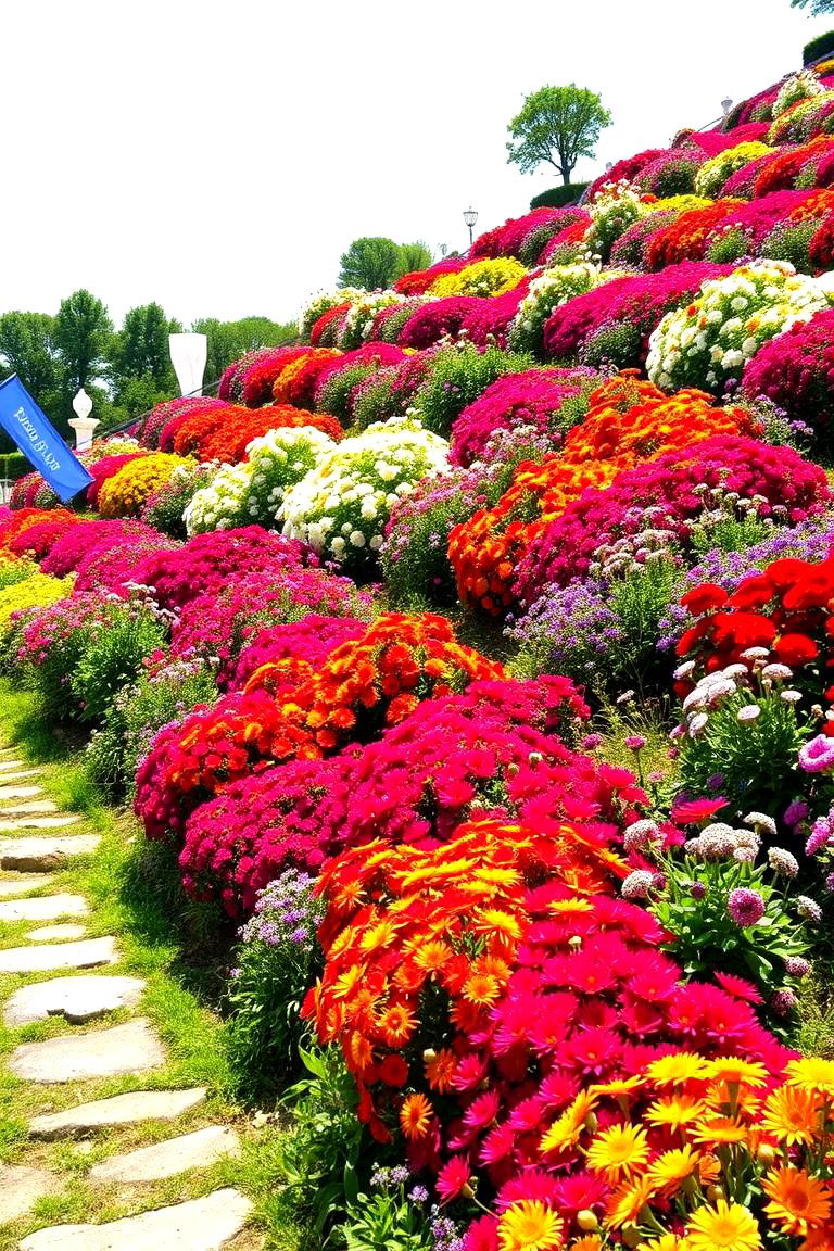 Vibrant Colorful Flower Terraces - 24 Sloping Garden Design Ideas