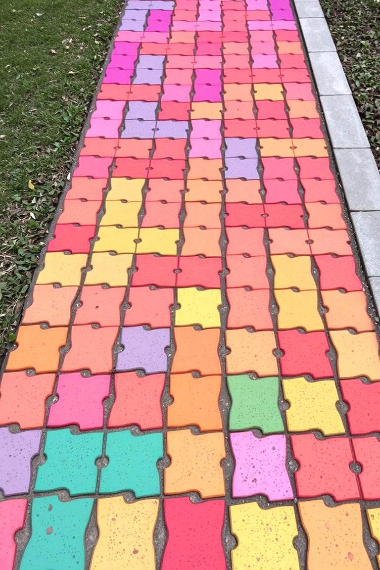 Vibrant Colorful Paver Path - 24 Pool Walkway Ideas