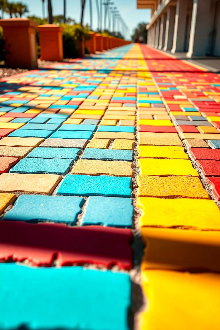 Vibrant Colorful Pavers - 24 Front Walkway Ideas