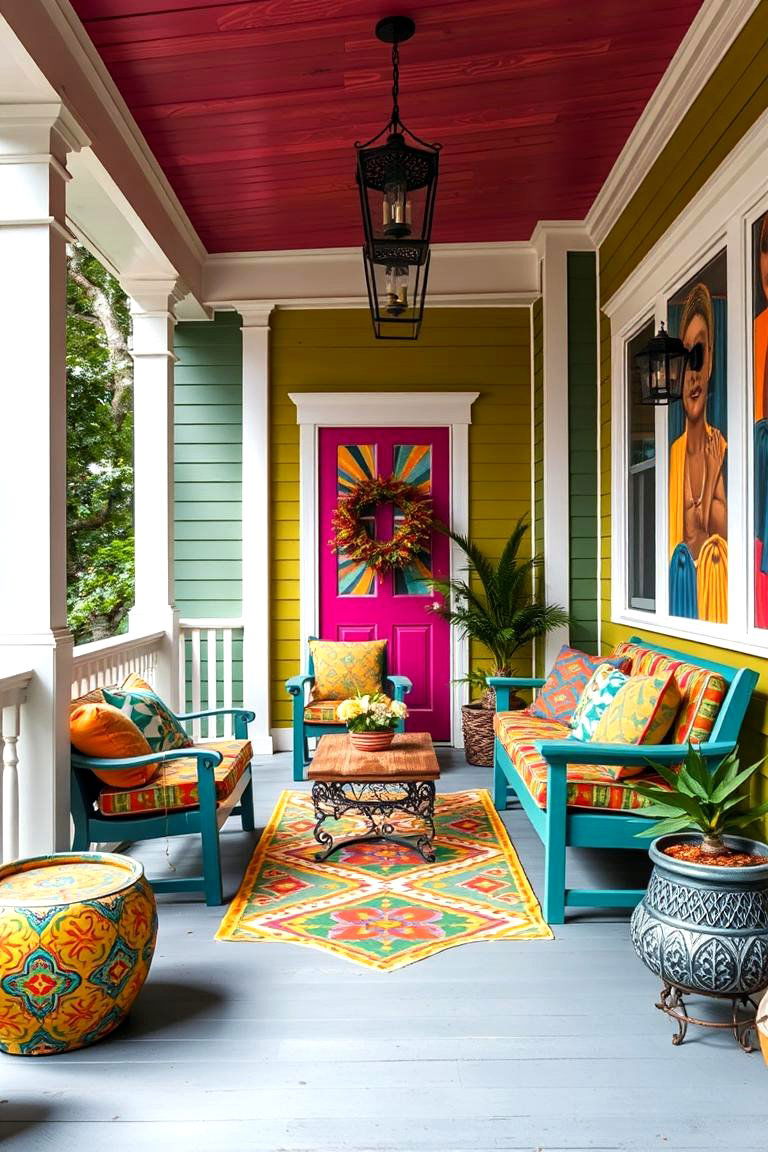 Vibrant Colorful Relaxation Spot - 24 Three Season Porch Ideas