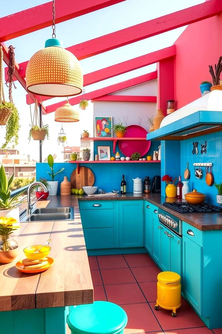 Vibrant Colorful Space Kitchen - 24 Rooftop Kitchen Ideas