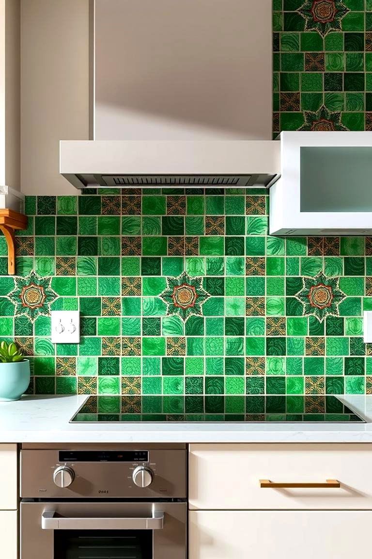 Vibrant Copper and Green Tile Backsplash - 24 Green and Copper Kitchen Ideas