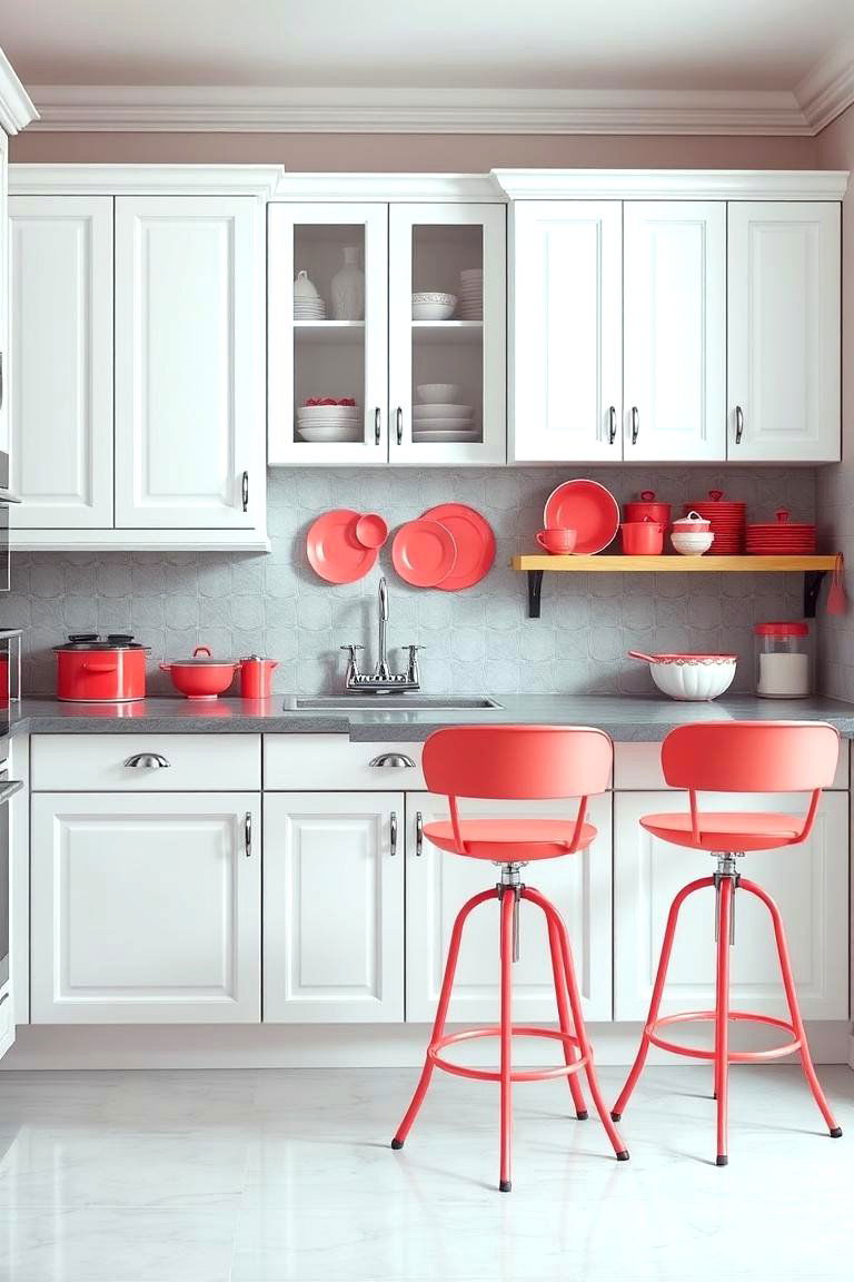 Vibrant Coral Pink Kitchen Accents - 24 Pink Room Ideas