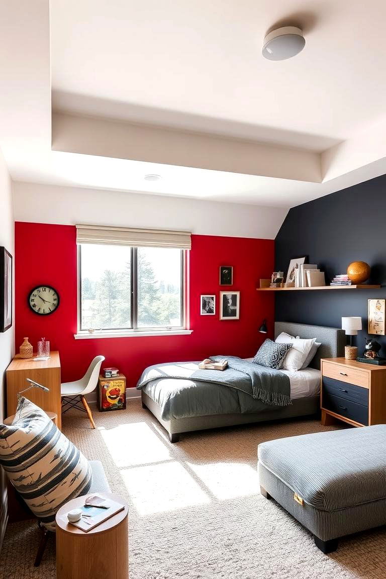Vibrant Crimson Accent Wall - 24 Red Boy Room Ideas
