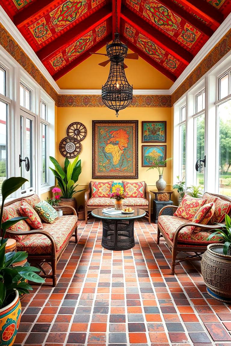Vibrant Cultural Fusion - 24 Brick Floor Sunroom Ideas