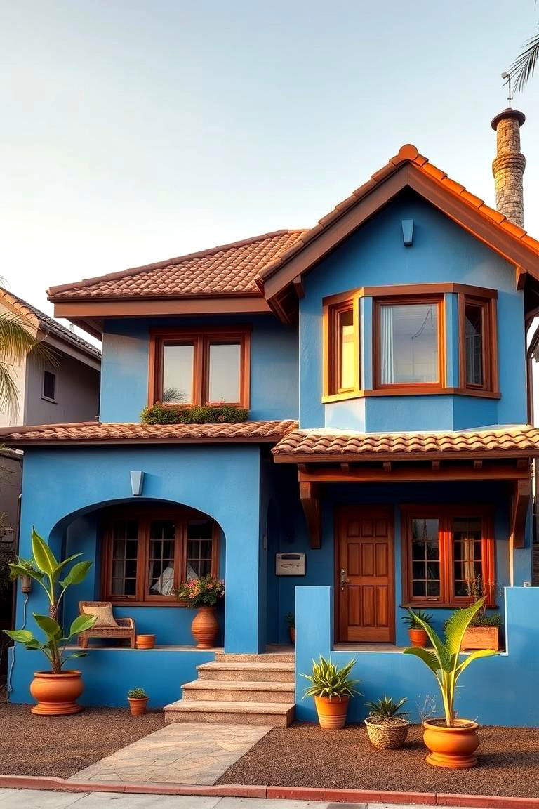 Vibrant Cultural Mix - 24 blue exterior home with a brown roof ideas