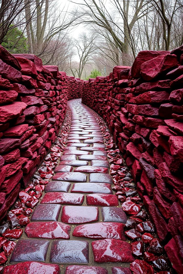 Vibrant Dark Red Pathway Stones - 24 Dark Red House Exterior Ideas