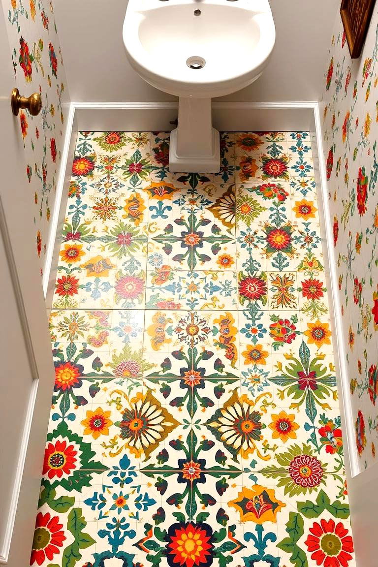 Vibrant Encaustic Tile Artistry - 24 Powder Room Floor Tile Ideas