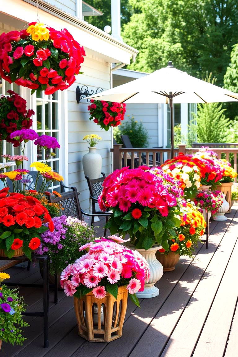 Vibrant Floral Arrangements for Outdoor Gatherings - 24 Deck Decorating Ideas With Plants