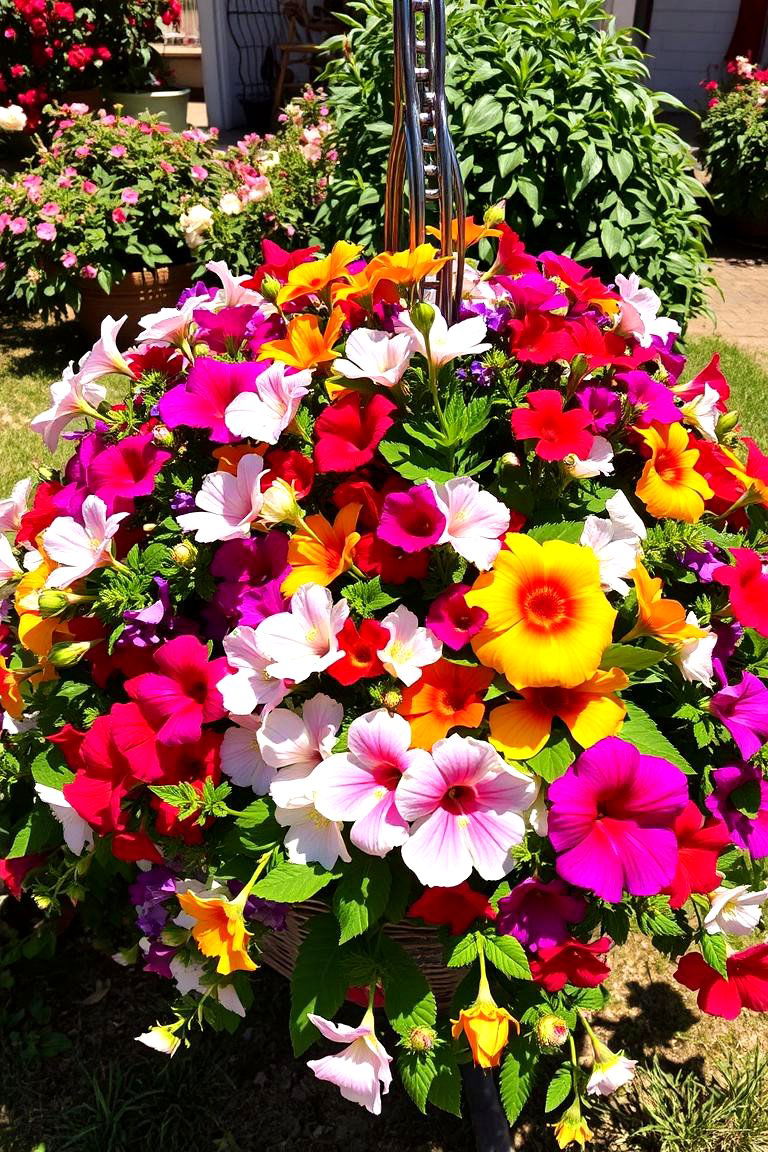 Vibrant Flower Basket Centerpiece - 24 Garden Centerpiece Ideas