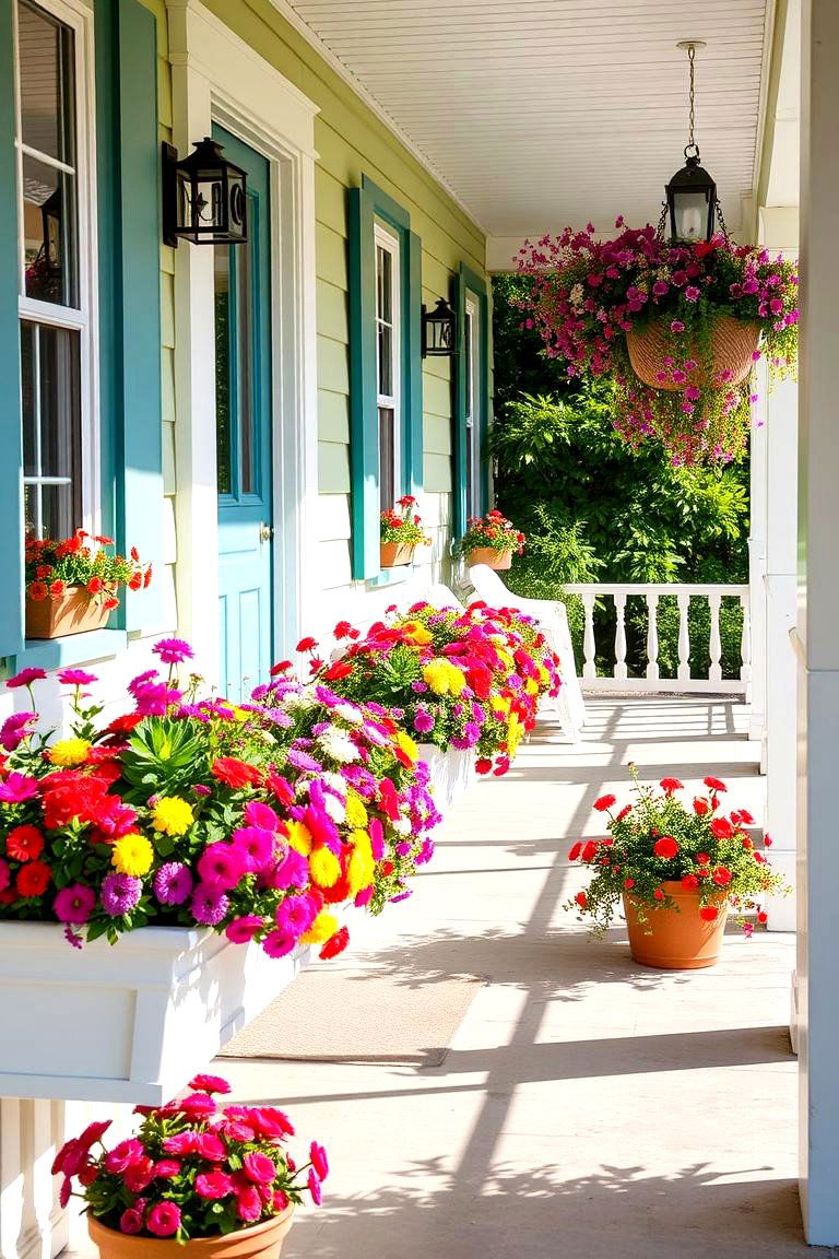 Vibrant Flower Boxes Display - 24 Small Cape Cod Front Porch Ideas