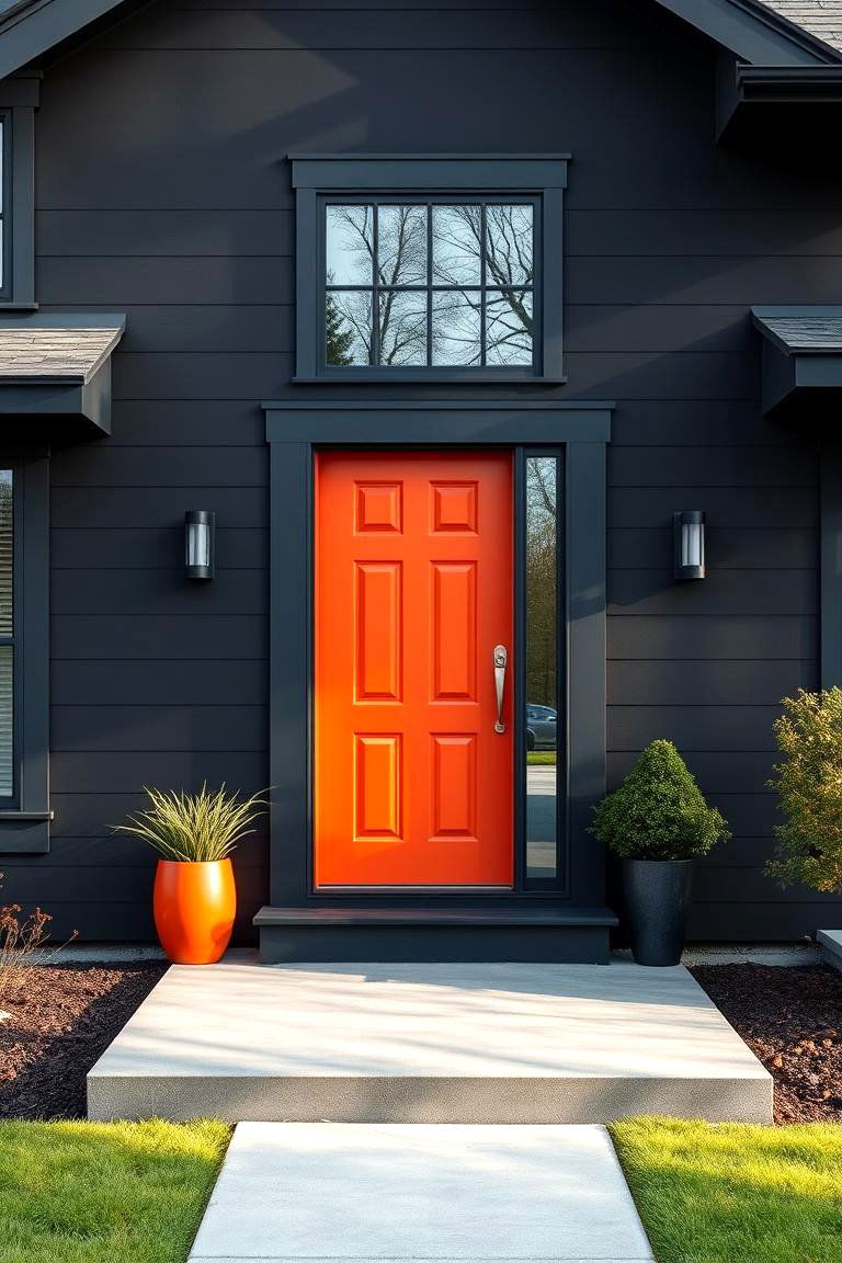 Vibrant Front Door Contrast - 24 Dark Grey House Exterior Ideas