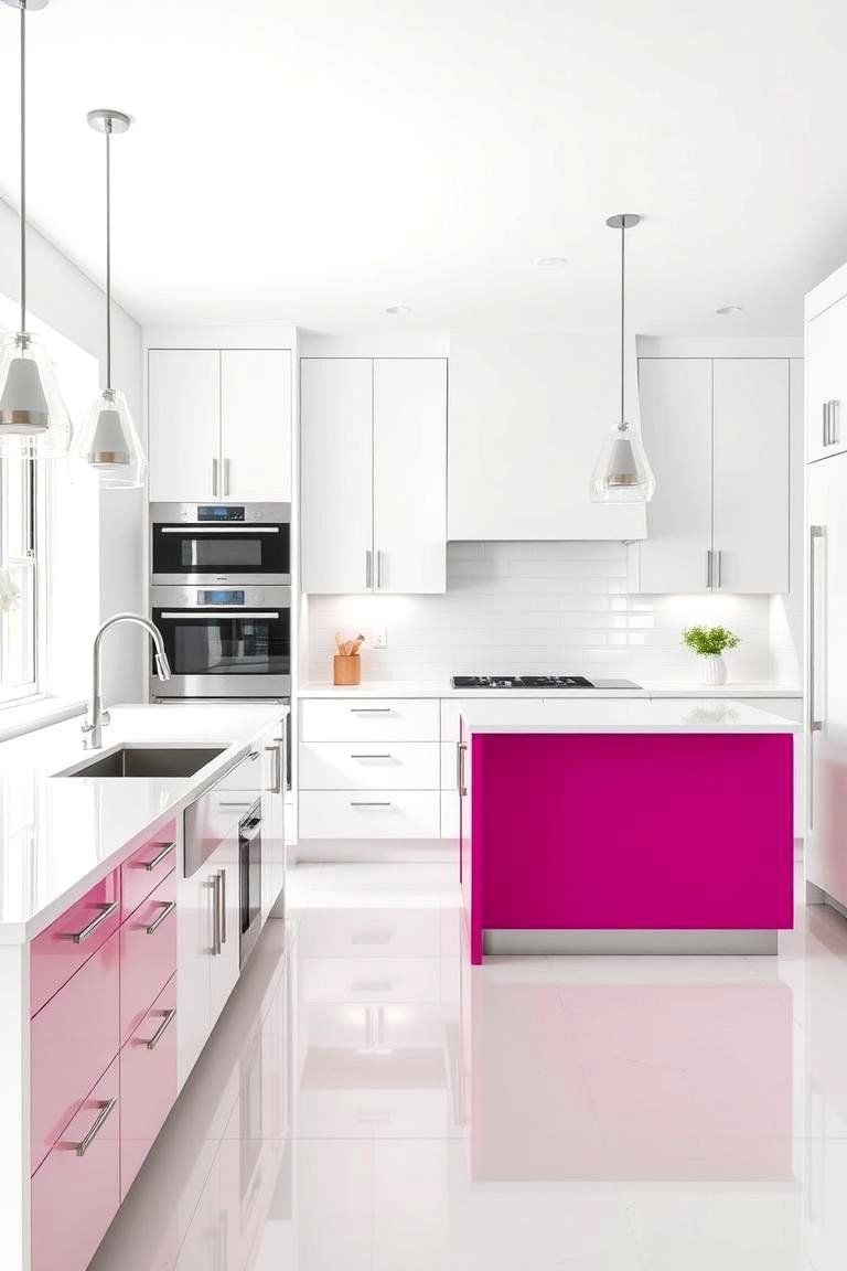 Vibrant Fuchsia Kitchen Island - 24 Pink Kitchen Ideas