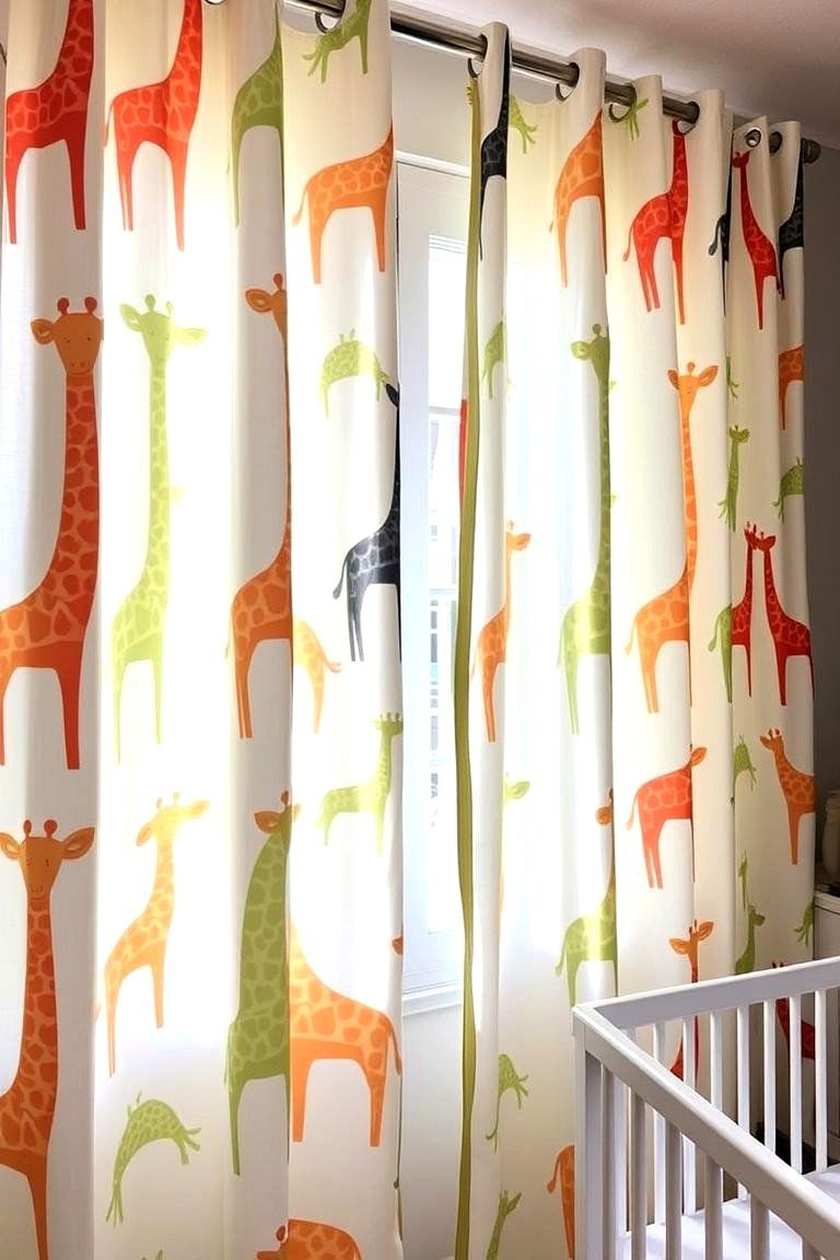 Vibrant Giraffe Patterned Curtains - 24 Giraffe Nursery Ideas