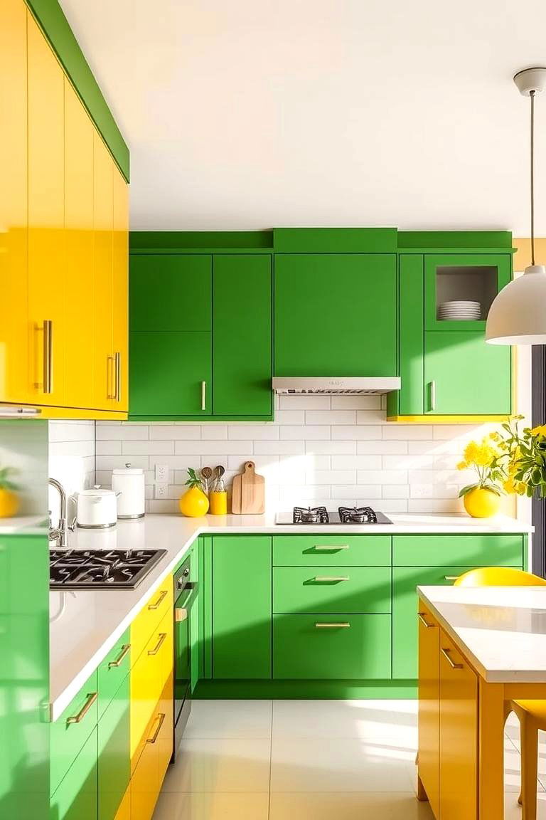 Vibrant Green Cabinets with Yellow Accents - 24 Green and Yellow Kitchen Ideas