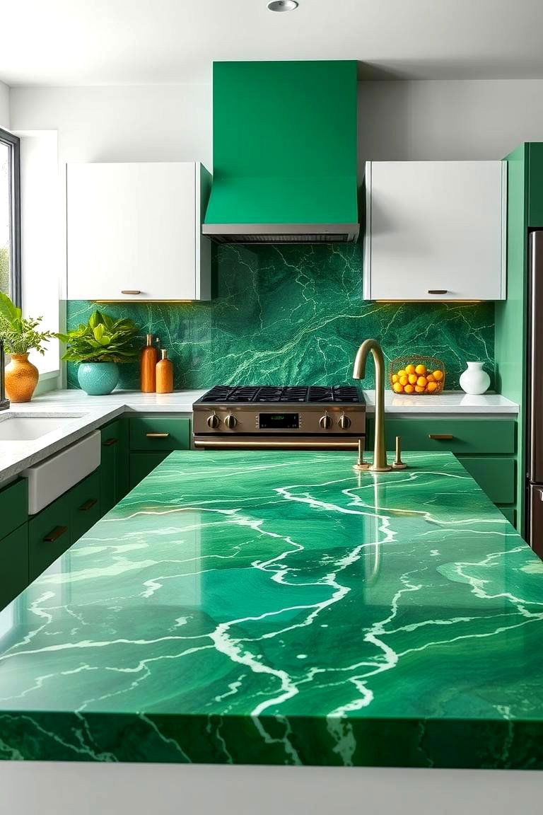 Vibrant Green Fusion - 24 Green Marble Countertop Design Ideas