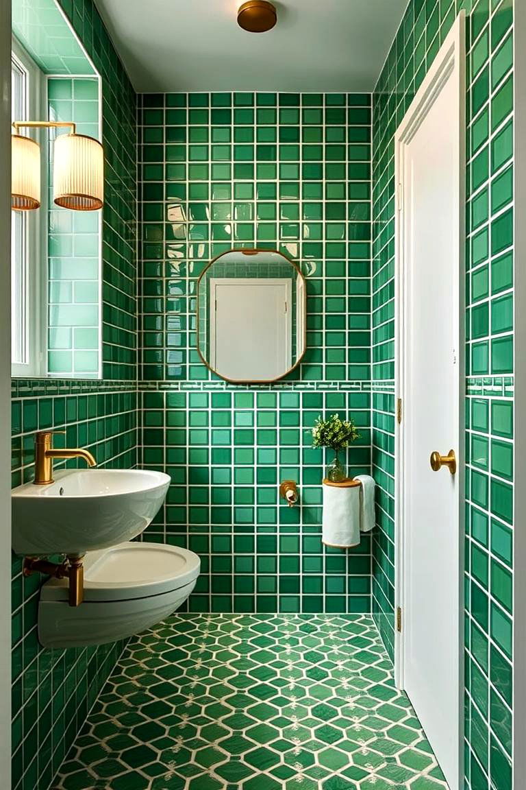 Vibrant Green Tiles - 24 Green Powder Room Ideas