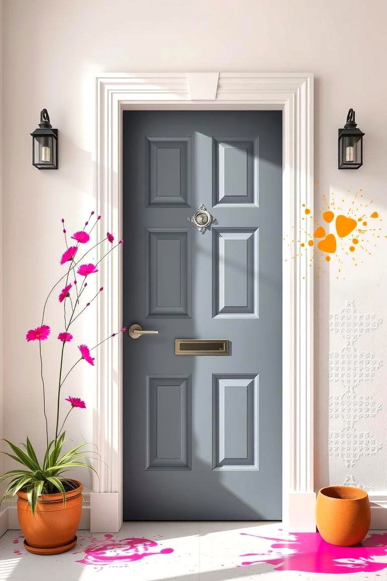 Vibrant Grey with Colorful Accents - 24 Grey Front Door Ideas