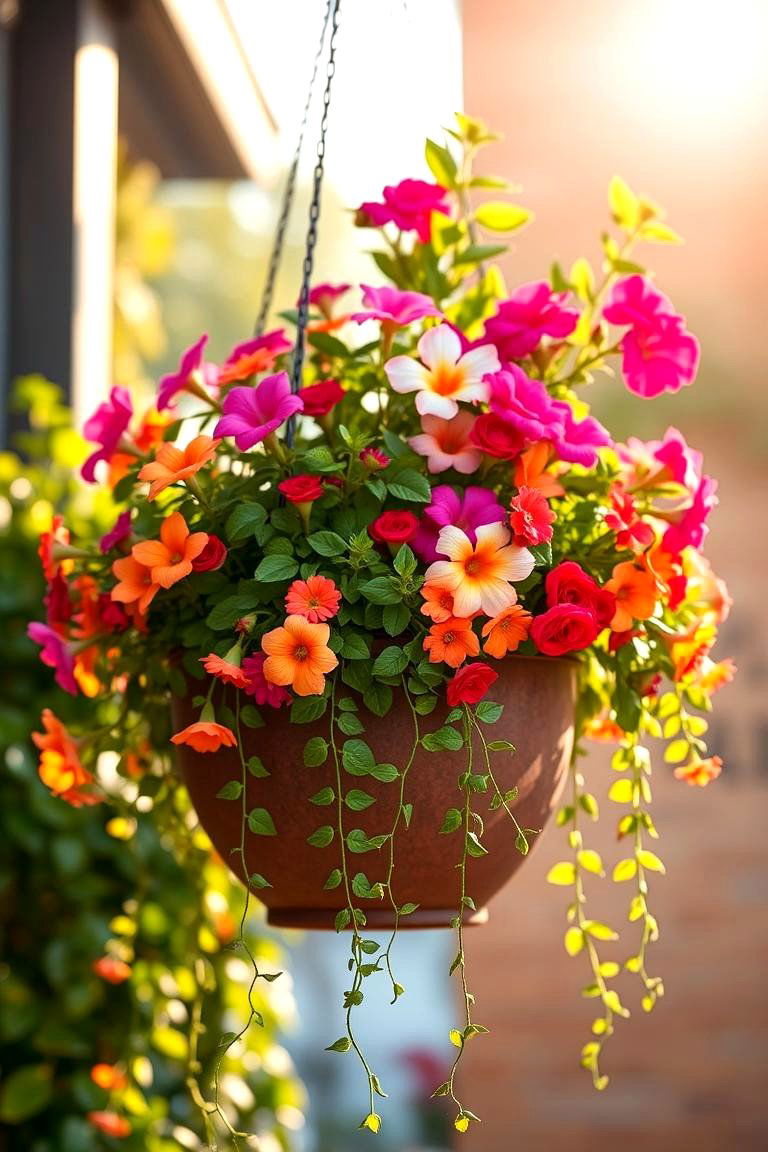 Vibrant Hanging Planters - 24 Summer Front Door Decor Ideas