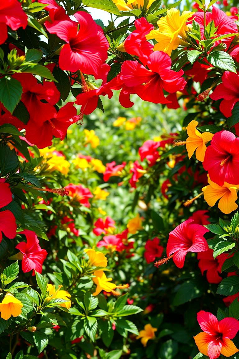 Vibrant Hibiscus Border - 24 Tropical Backyard Ideas