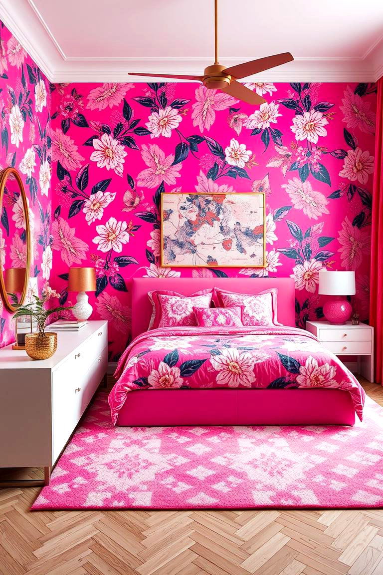Vibrant Hot Pink Pattern Play - 24 Hot Pink Bedroom Ideas