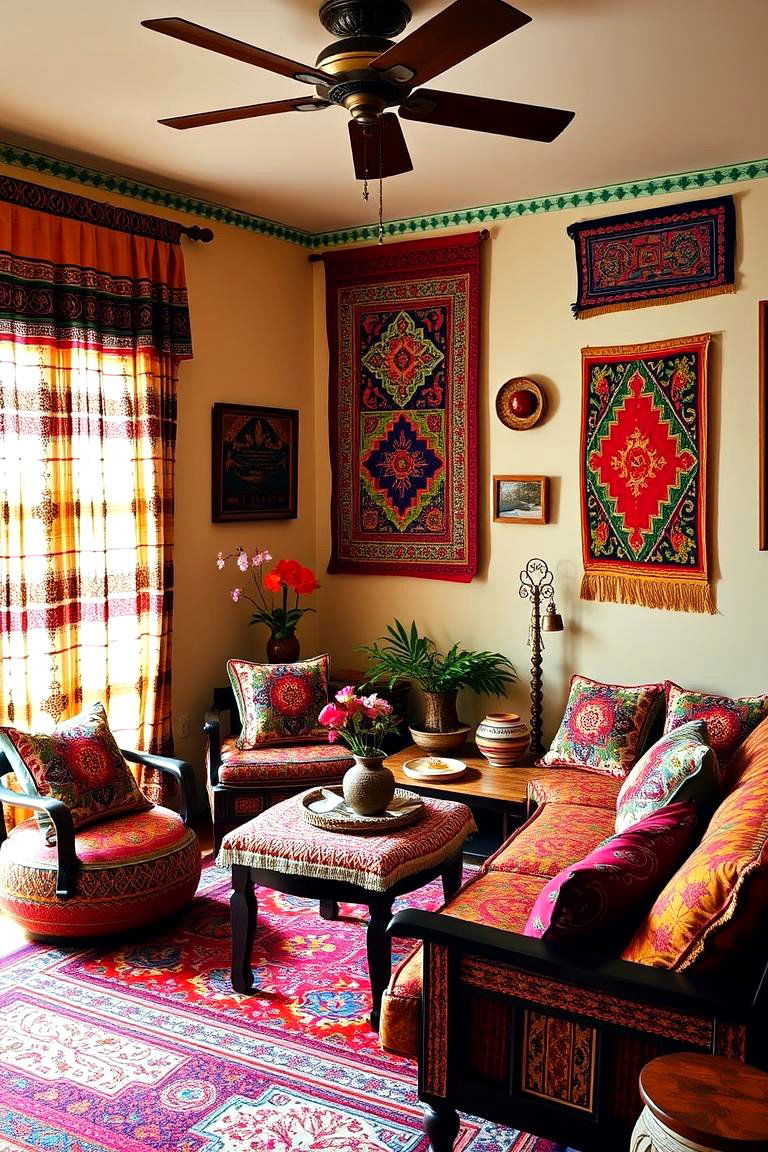 Vibrant Indian Textiles - 24 Asian Living Room Ideas