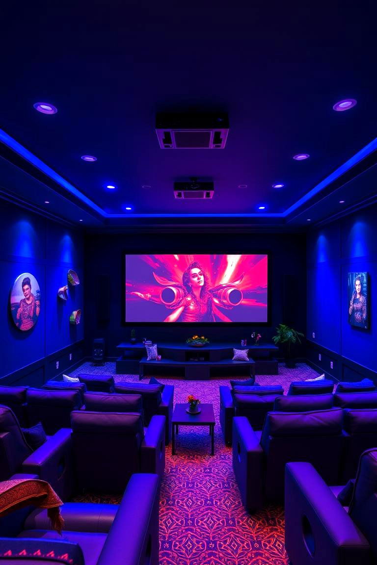 Vibrant Indigo Illumination - 24 Home Theater Paint Colors