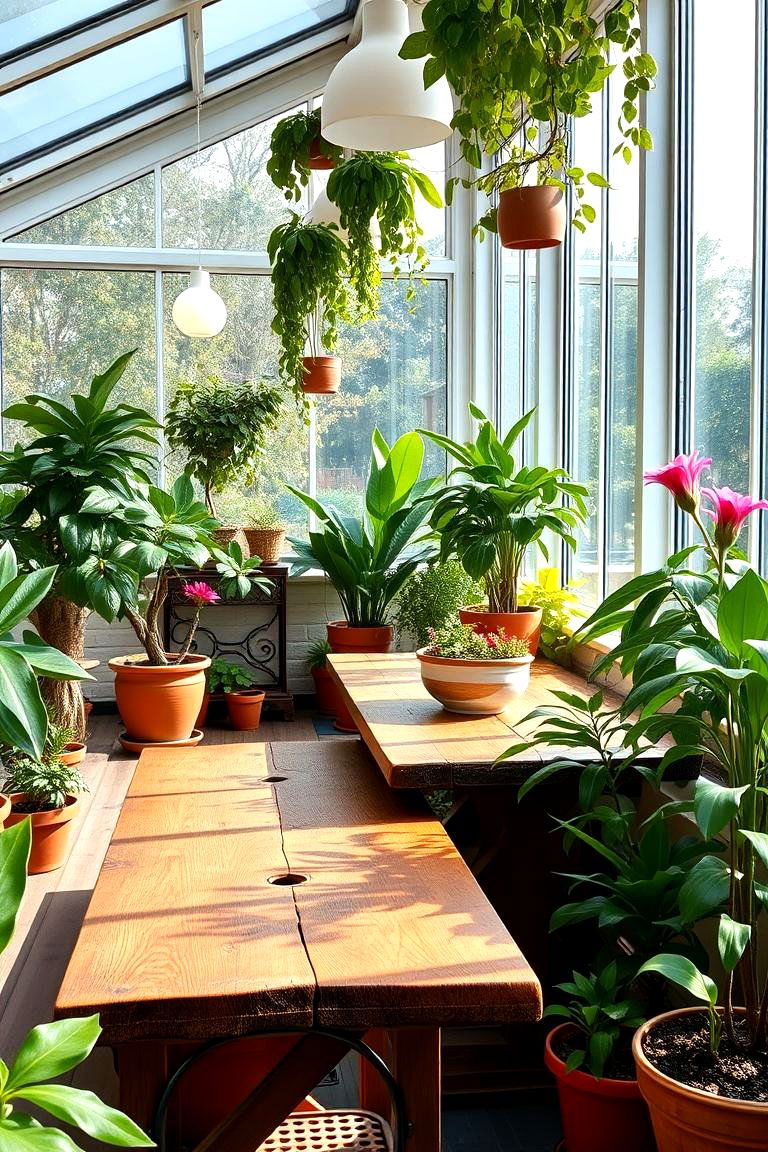 Vibrant Indoor Garden Dining - 24 Greenhouse Dining Room Ideas