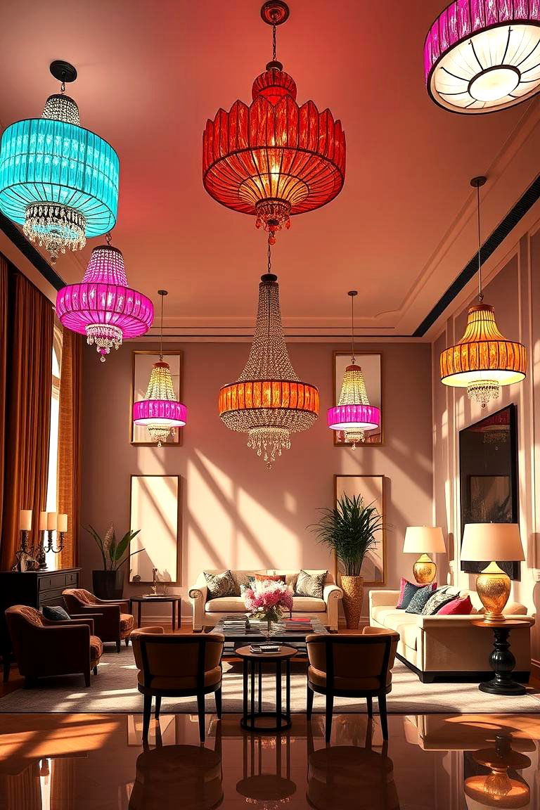 Vibrant Lighting Fixtures - 24 Maximalist Living Room Design Ideas