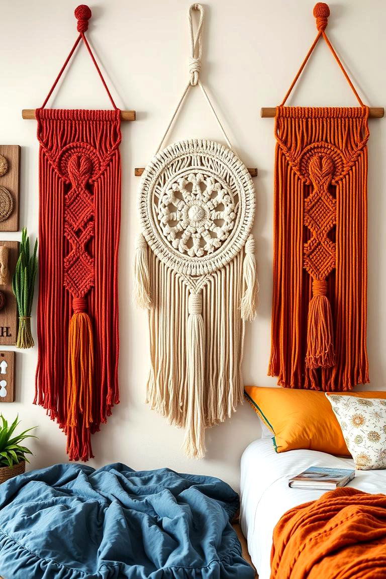 Vibrant Macrame Wall Hangings - 24 Boho Dorm Room Ideas