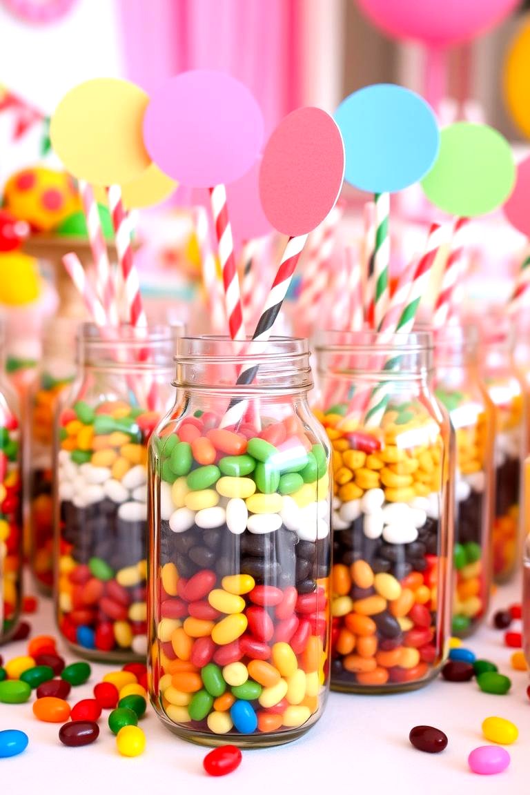Vibrant Mason Jars Filled with Treats - 24 Mason Jar Centerpiece Ideas