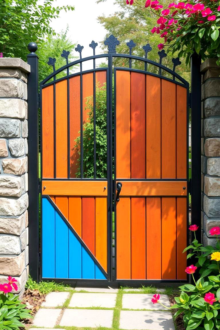 Vibrant Metal and Wood Blend - 24 garden gate ideas
