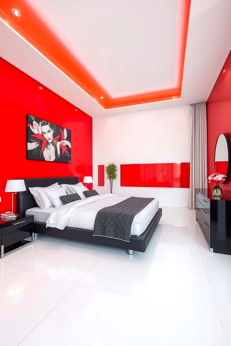 Vibrant Modern Fusion - 24 red black and white bedroom ideas