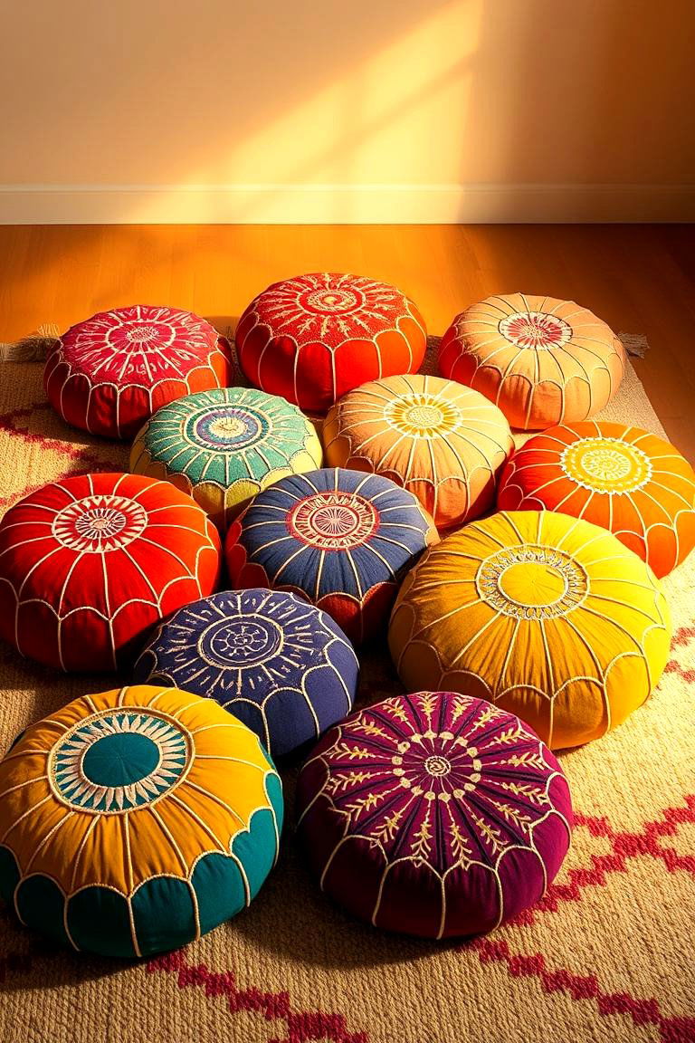 Vibrant Moroccan Poufs - 24 Bohemian Desert Decor Ideas
