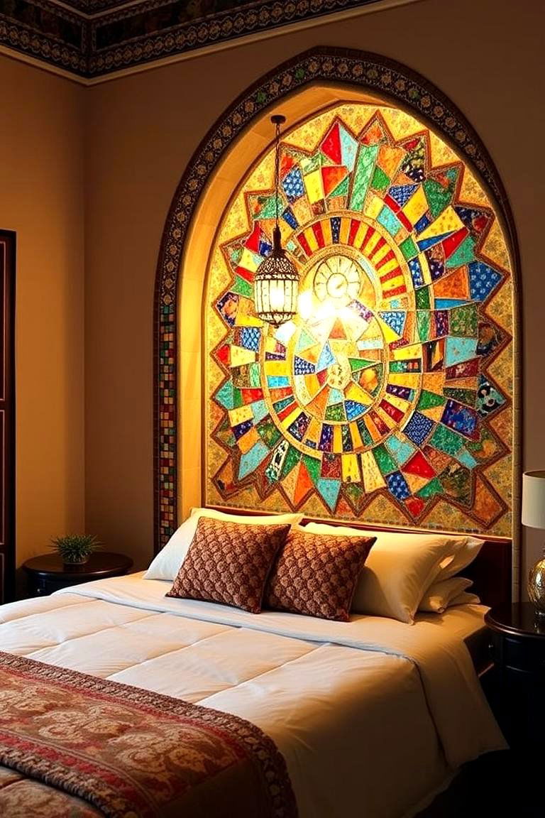 Vibrant Mosaic Accent Wall - 24 Moroccan Themed Bedroom Ideas