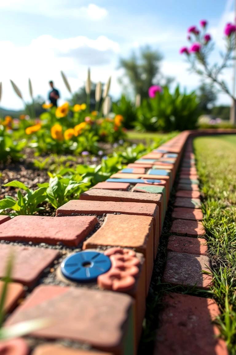 Vibrant Mosaic Brick Edging - 24 Brick Edging Ideas