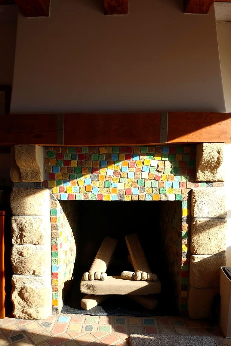 Vibrant Mosaic Detailing - 24 Farmhouse Fireplace Tile Ideas