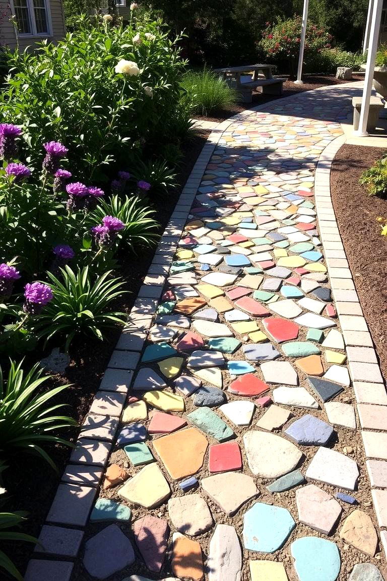 Vibrant Mosaic Flagstone Walkway - 24 Flagstone Walkway Ideas