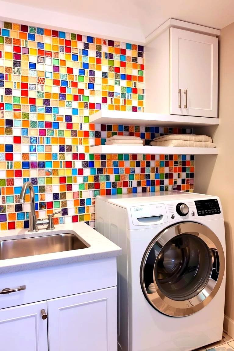 Vibrant Mosaic Masterpiece - 24 Laundry Room Backsplash Ideas