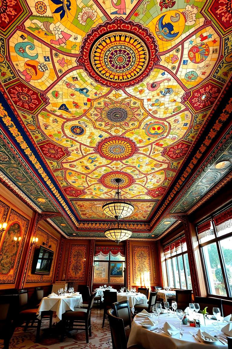 Vibrant Mosaic Tile Ceiling - 24 Dining Room Ceiling Ideas