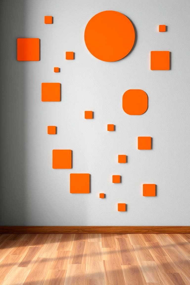 Vibrant Orange Wall Decals on Grey Backdrops - 24 Orange and Grey Living Room Ideas