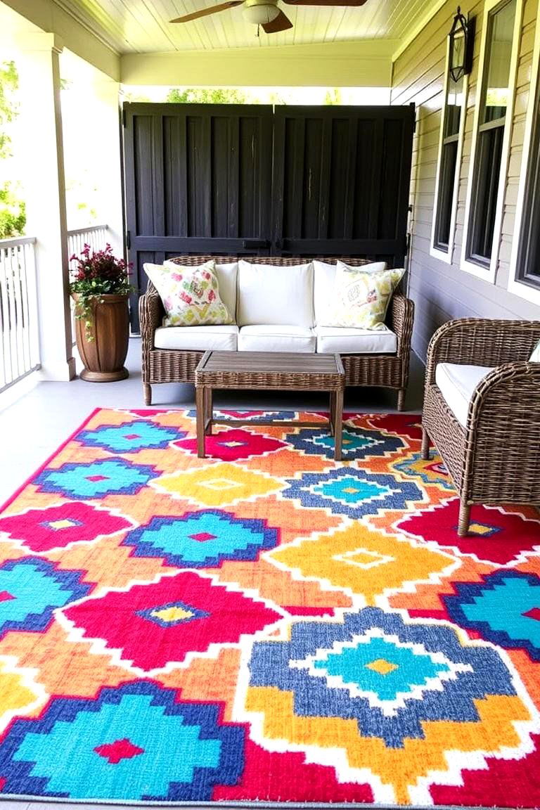 Vibrant Outdoor Rugs to Define the Space - 24 Southern Front Porch Ideas