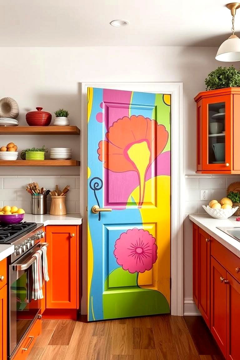 Vibrant Painted Accent Door - 24 Kitchen Door Design Ideas