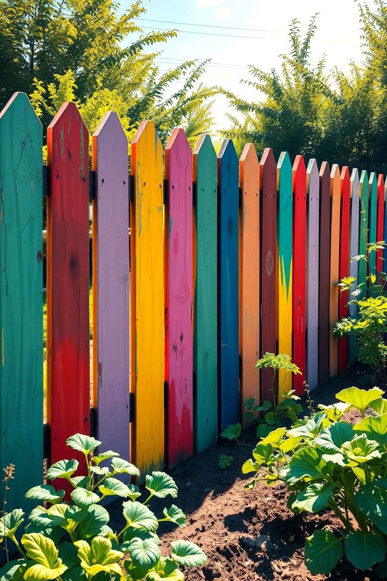 Vibrant Painted Fence - 24 Vegetable Garden Fence Ideas