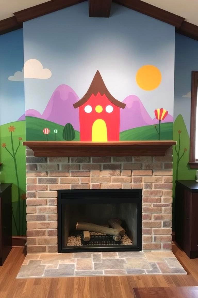 Vibrant Painted Mural - 24 Fireplace Accent Wall Ideas